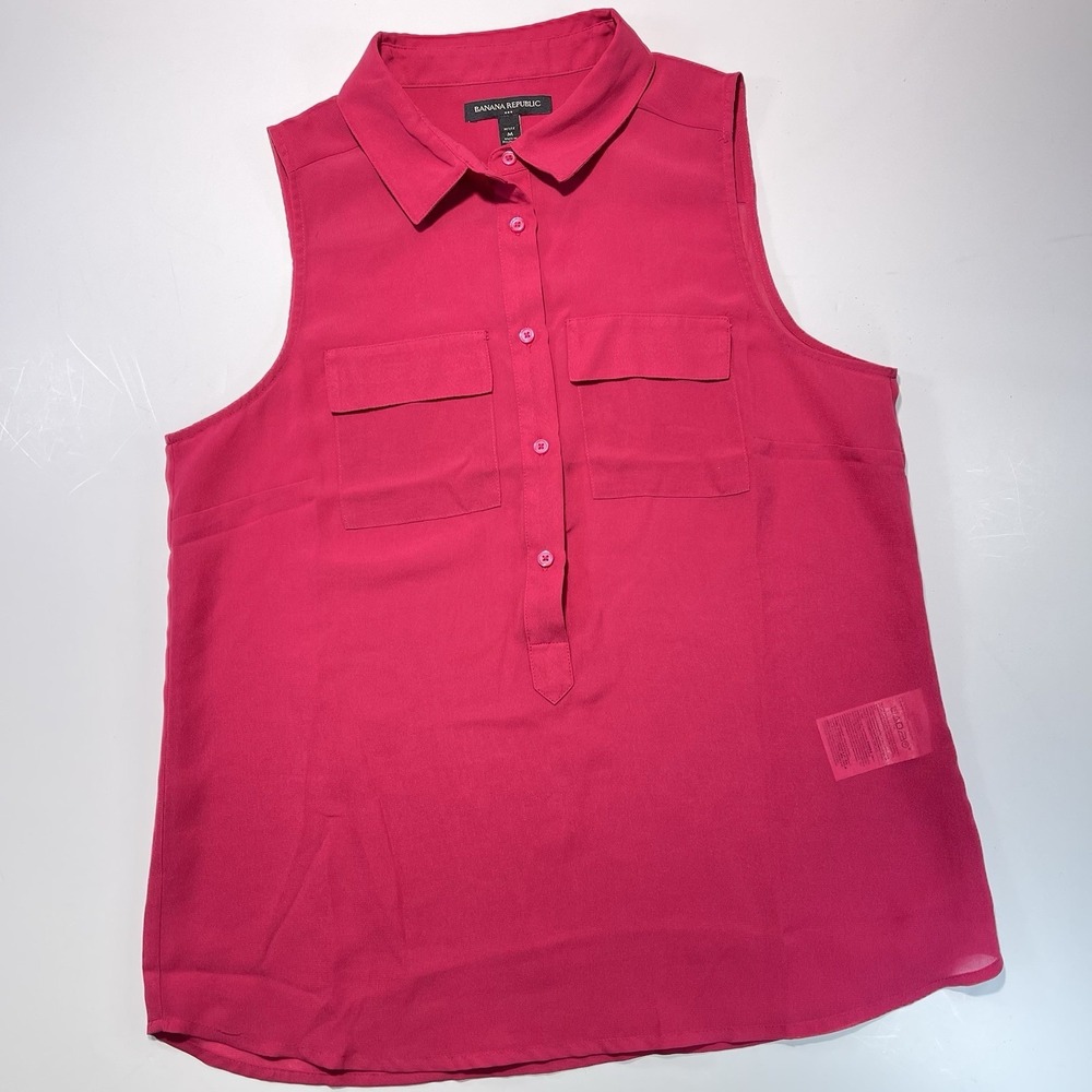 Banana Republic Women's Sleeveless Button Up Deep Pink Medium Petite